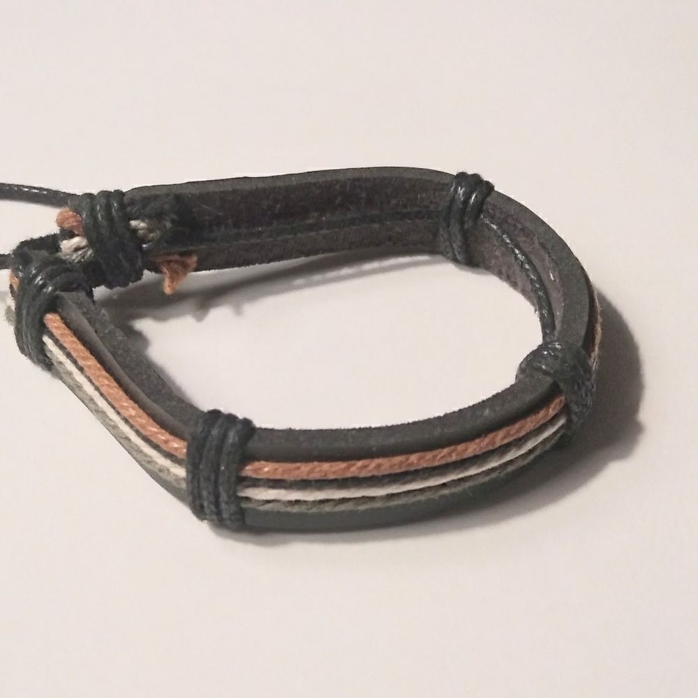 Men's leather bracelet layered brown New 2‎